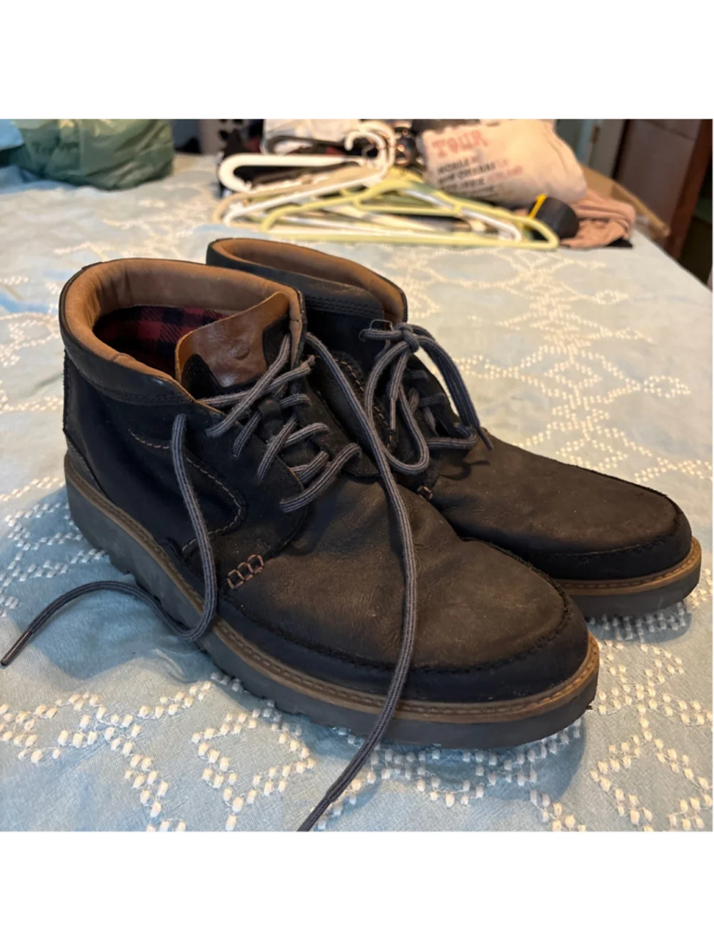 Men's Clarks Leather Boots Black Brown Size 13